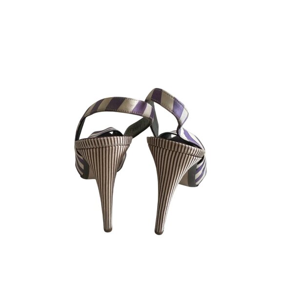 SALVATORE FERRAGAMO Purple White Striped Slingback Heels Size 7 - Picture 3 of 14